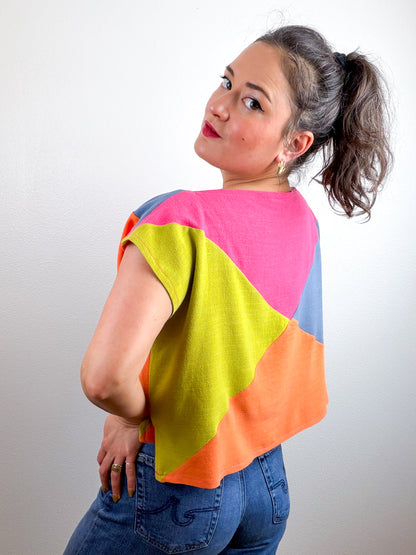 Linen Blend Flip Crop Fuchsia Blue Chartreuse Orange