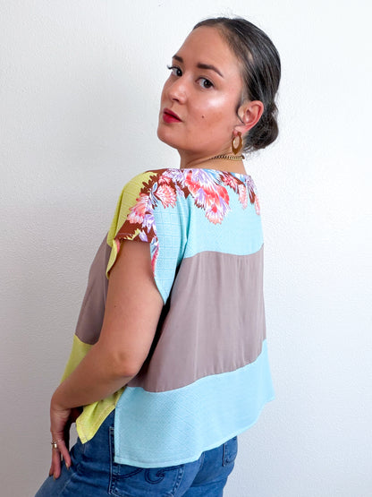 Scrappy Crop Citron Aqua Flora Taupe