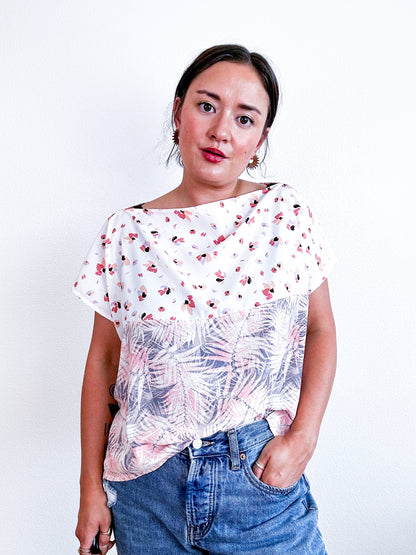 Scrappy Crop White Pink Print Mix