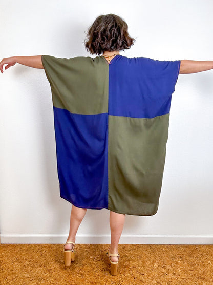 Color Block Mini Caftan Dress Navy Olive