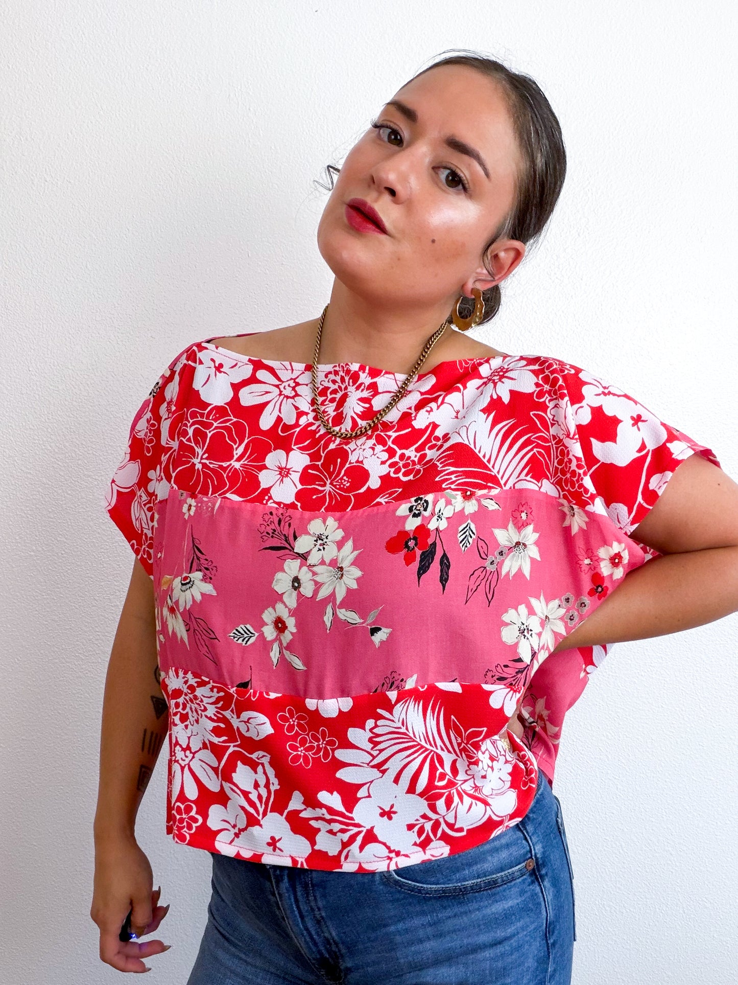 Scrappy Crop Pink Red Floral