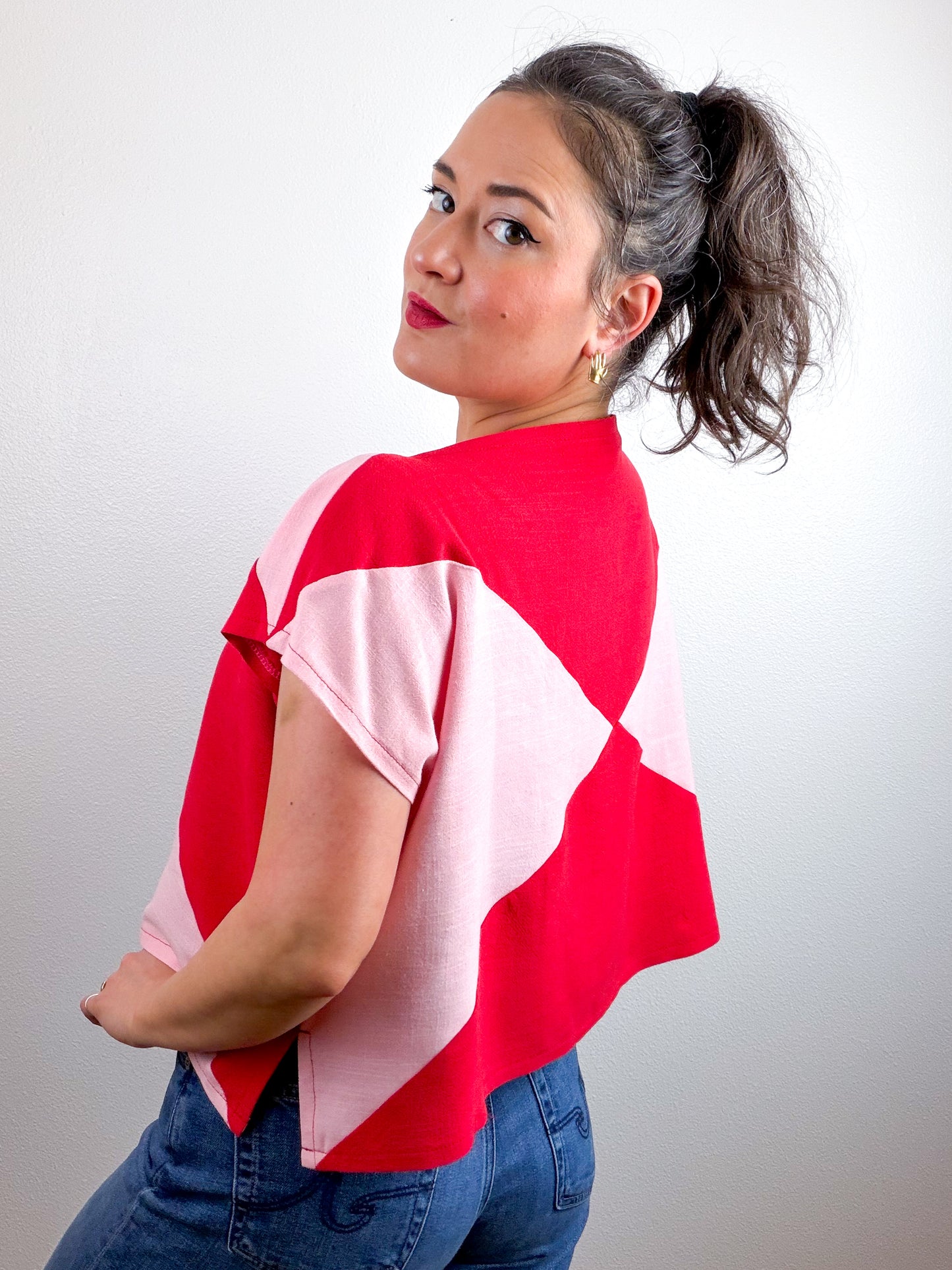 Linen Blend Flip Crop Pink Red