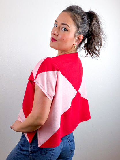 Linen Blend Flip Crop Pink Red