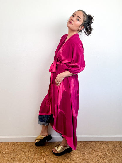 Hand-Dyed High Low Kimono Fuchsia Berry Arc