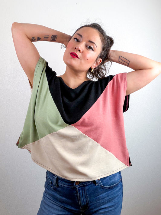 Linen Blend Flip Crop Black Oat Mauve Sage