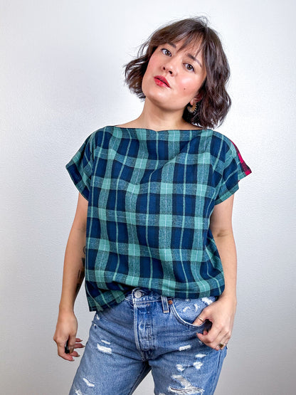 Flip Crop Plaid Flannel Red Check Sage