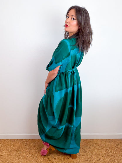 Hand-Dyed High Low Kimono Turquoise Forest Arc
