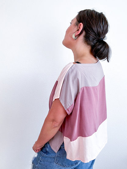 Scrappy Crop Pink Taupe Mauve Colorblock