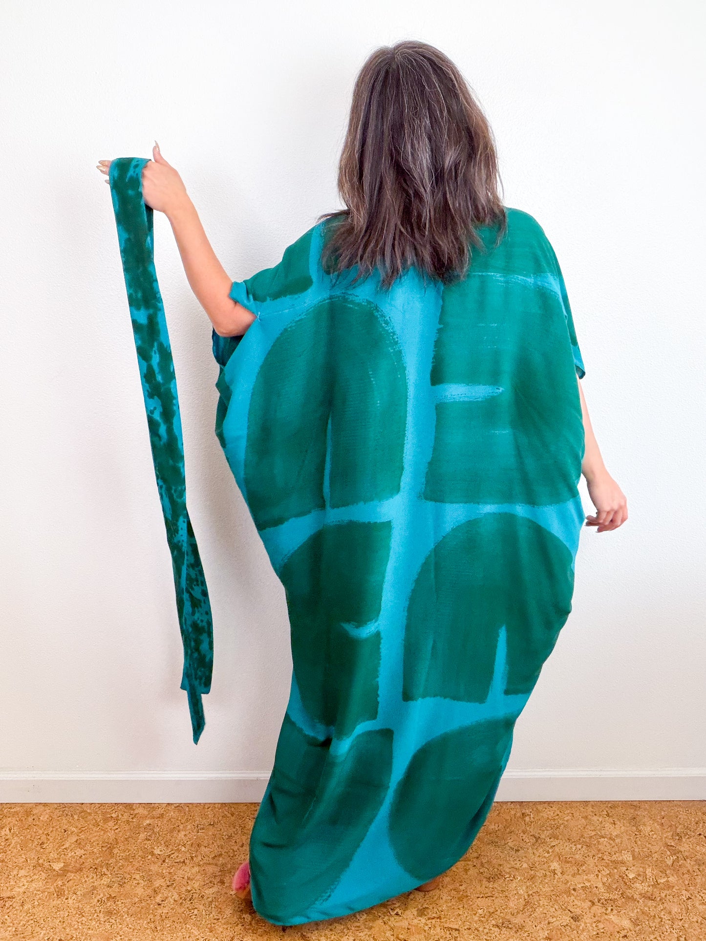 Hand-Dyed High Low Kimono Turquoise Forest Arc