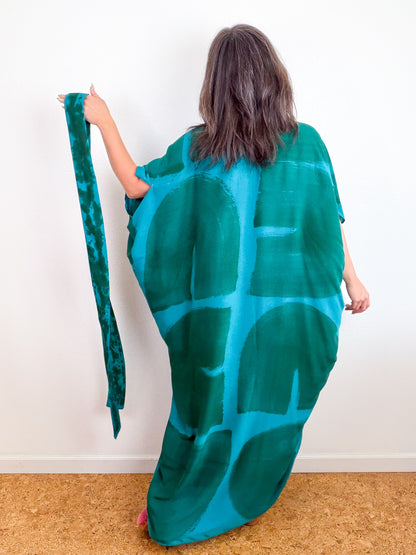 Hand-Dyed High Low Kimono Turquoise Forest Arc