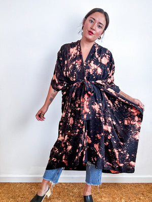 Bleached High Low Kimono Black Rust Speckle