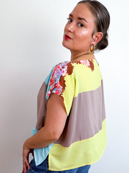 Scrappy Crop Citron Aqua Flora Taupe
