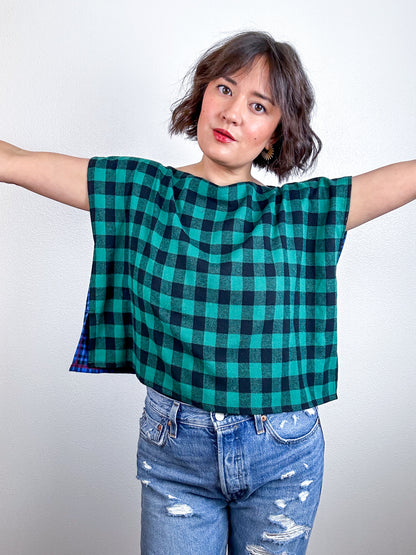Flip Crop Plaid Flannel Blue Green