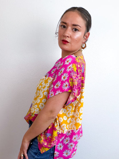 Scrappy Crop Pink Yellow Floral