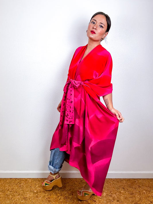 Hand-Dyed High Low Kimono OOAK Fuchsia 3