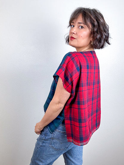 Flip Crop Plaid Flannel Red Navy