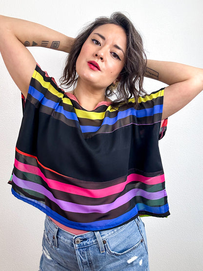 Scrappy Crop Black Rainbow Stripe