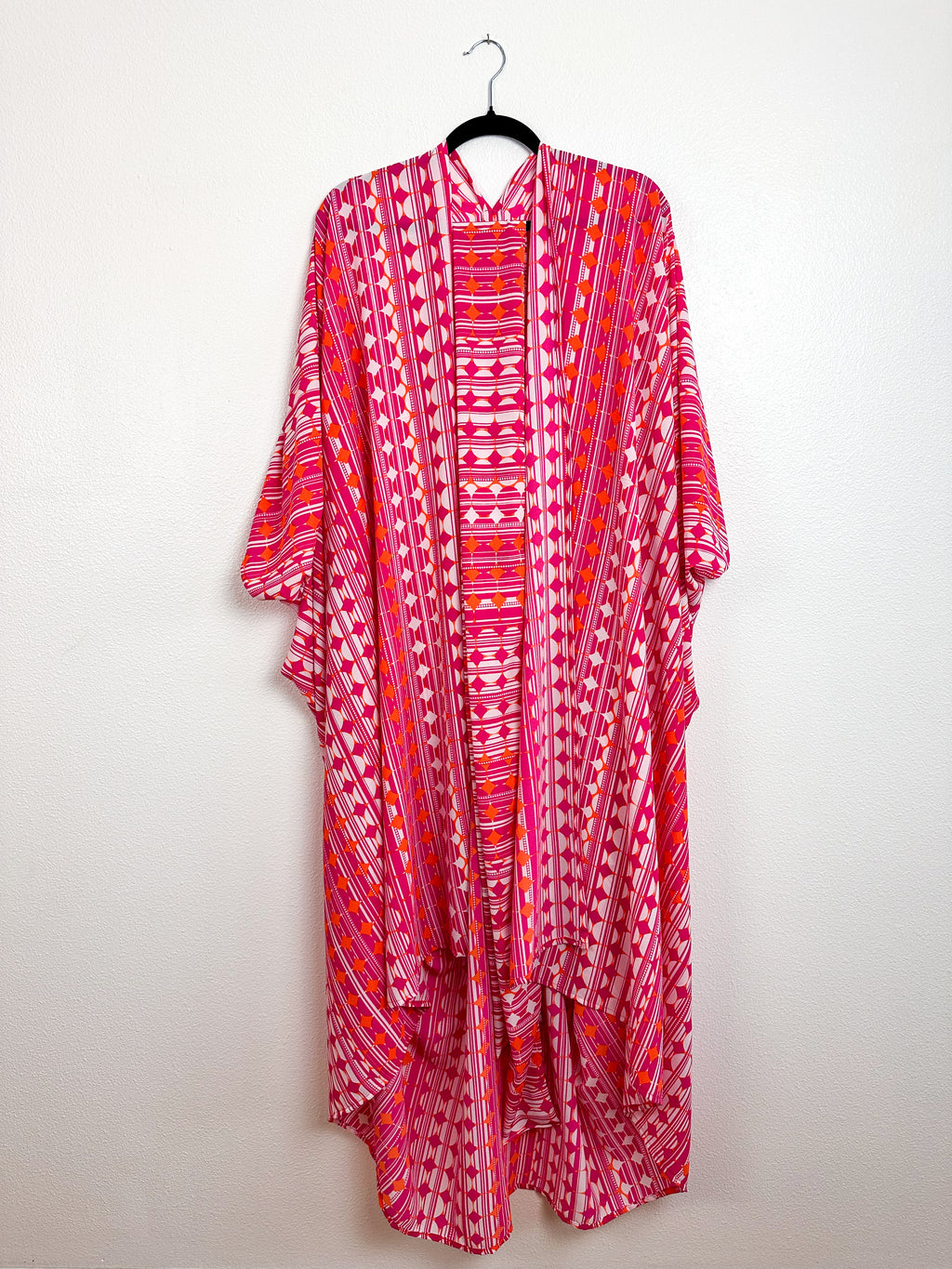 High Low Kimono Pink Orange Mod Circles Bubble Crepe