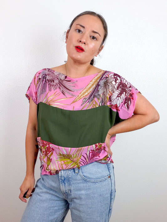 Scrappy Crop Pink Tropical Green