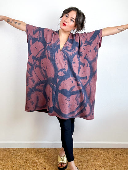 Hand-Dyed Cotton Sweatshirt Caftan Dress Rose Sumi