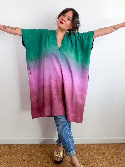 Hand-Dyed Linen Blend Caftan Dress Forest Peony Madrone Gradient