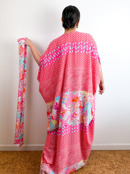 Print High Low Kimono Coral Pebble Bubble Crepe