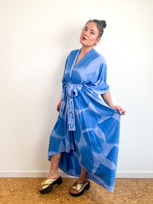 Hand-Dyed High Low Kimono Powder Blue Brush