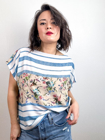 Scrappy Crop Blue Stripe Ivory Mini Floral