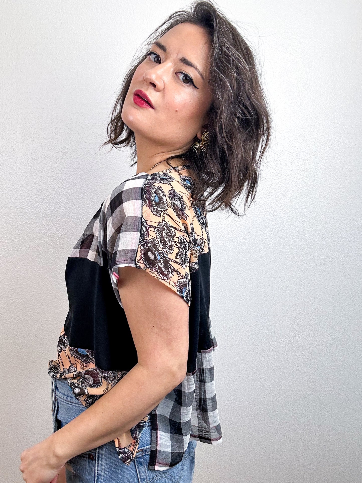 Scrappy Crop Gingham Peach Floral
