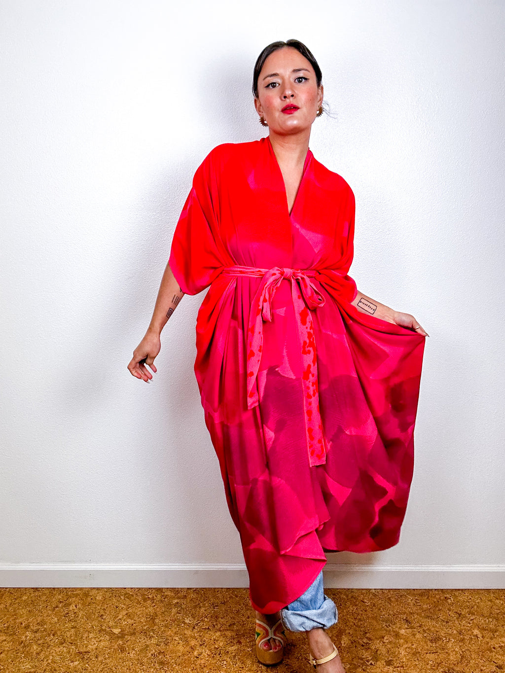 Hand-Dyed High Low Kimono OOAK Coral 3