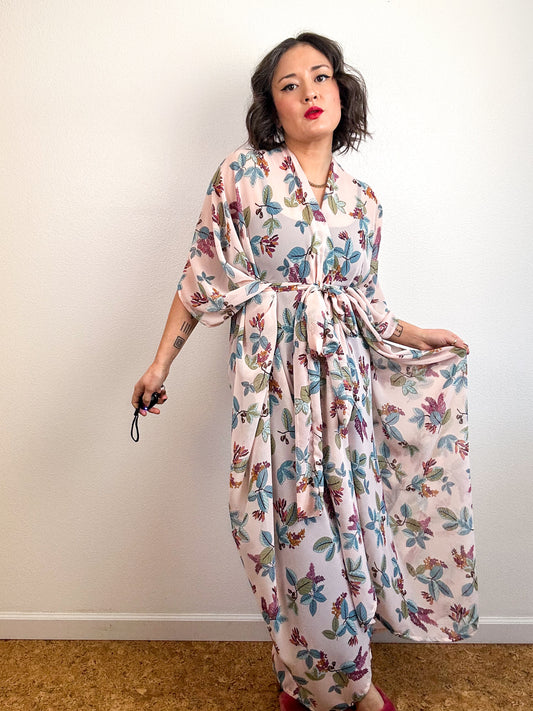 Print High Low Kimono Blush Fall Floral Chiffon