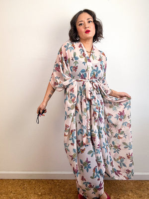 Print High Low Kimono Blush Fall Floral Chiffon