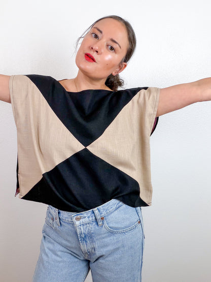Linen Blend Flip Crop Black Tan