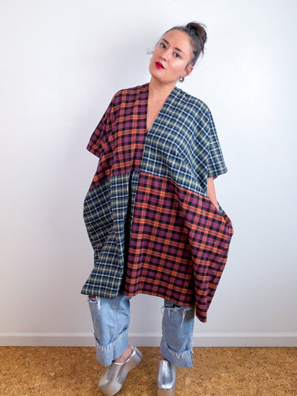 Plaid Flannel Caftan Dress Olive Rust