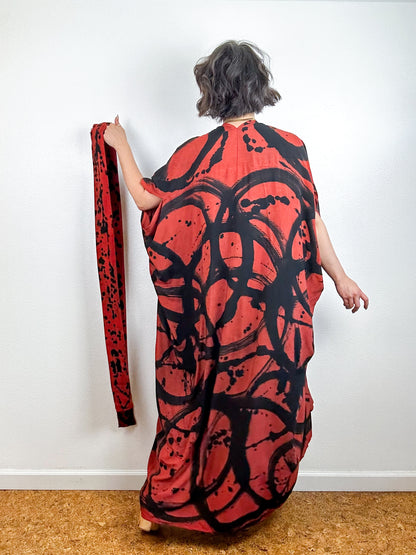 Hand-Dyed High Low Kimono Rust Black Sumi
