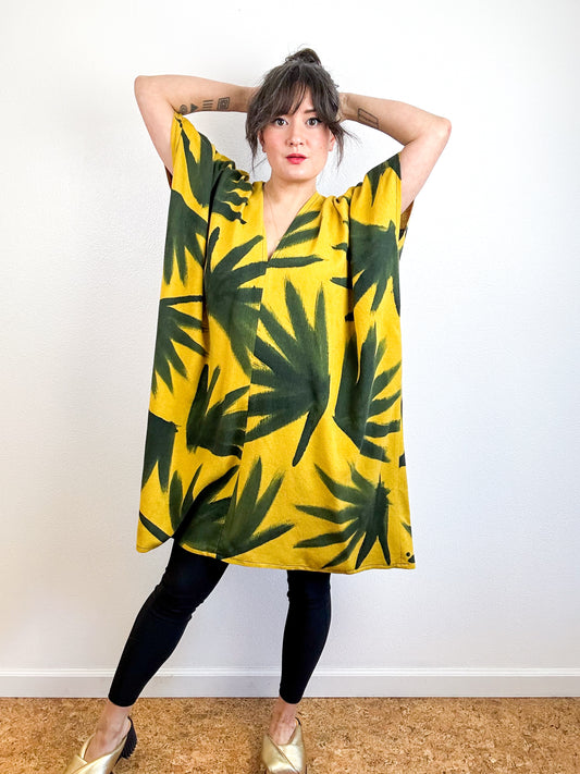 Hand-Dyed Linen Blend Caftan Dress Brass Palms