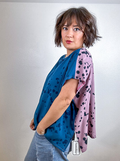 Hand-Dyed Flip Crop Rayon Teal Indigo Rose Black Speckle