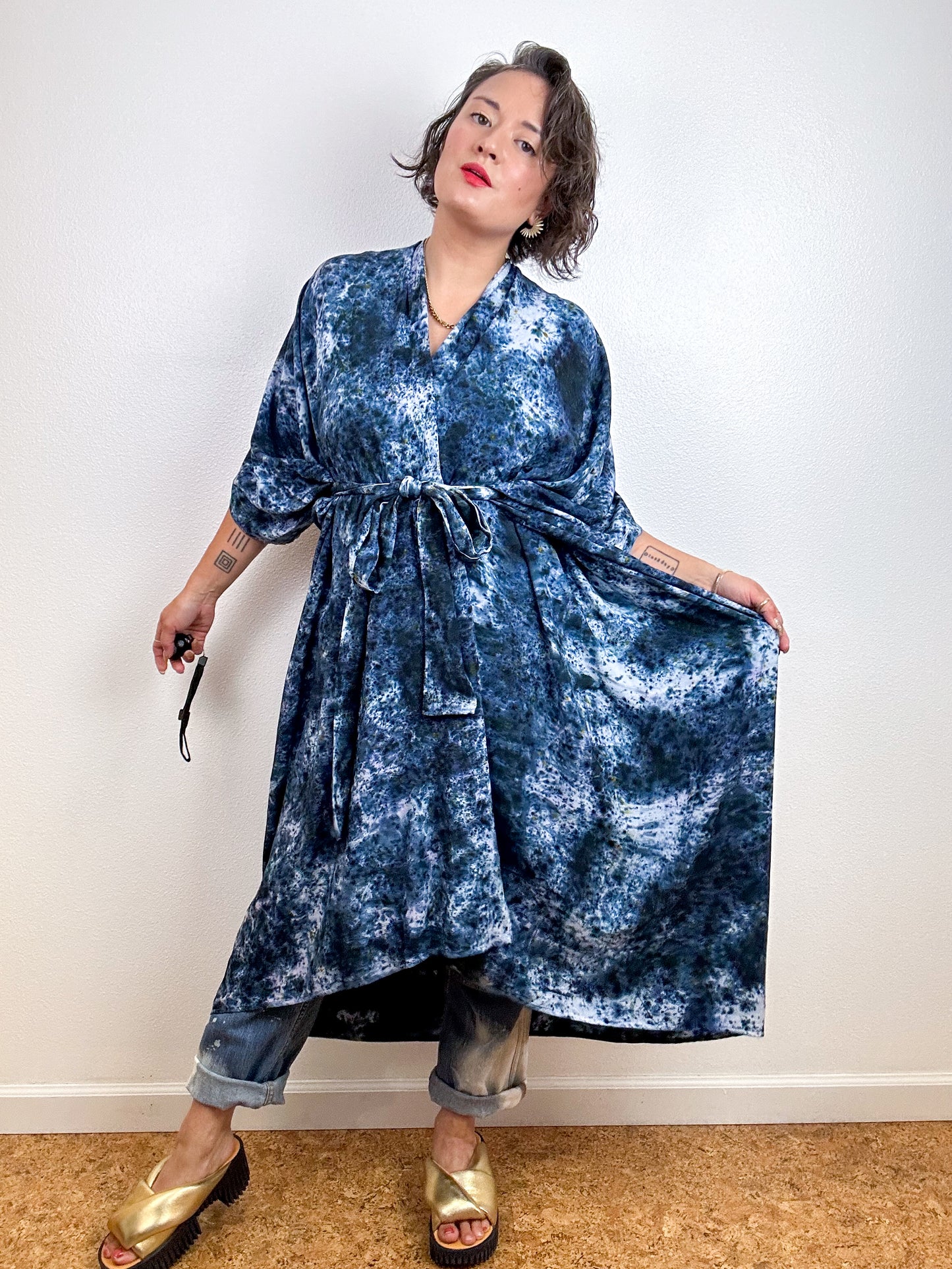 Hand-Dyed High Low Kimono Deconstructed Black