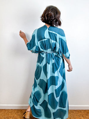 Hand-Dyed High Low Kimono Aqua Teal Brush