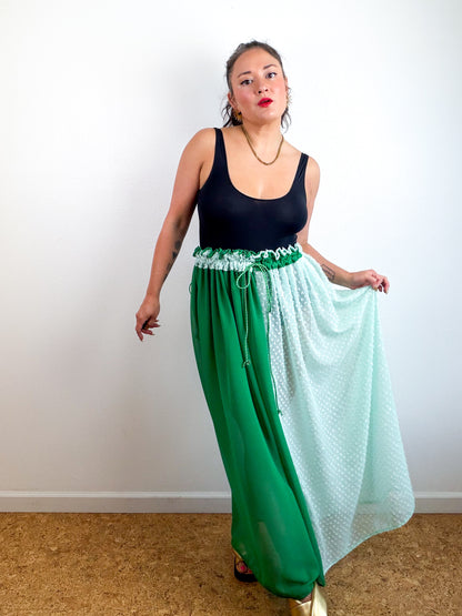 THE SKIRT Green Mint Dots Reversible Chiffon