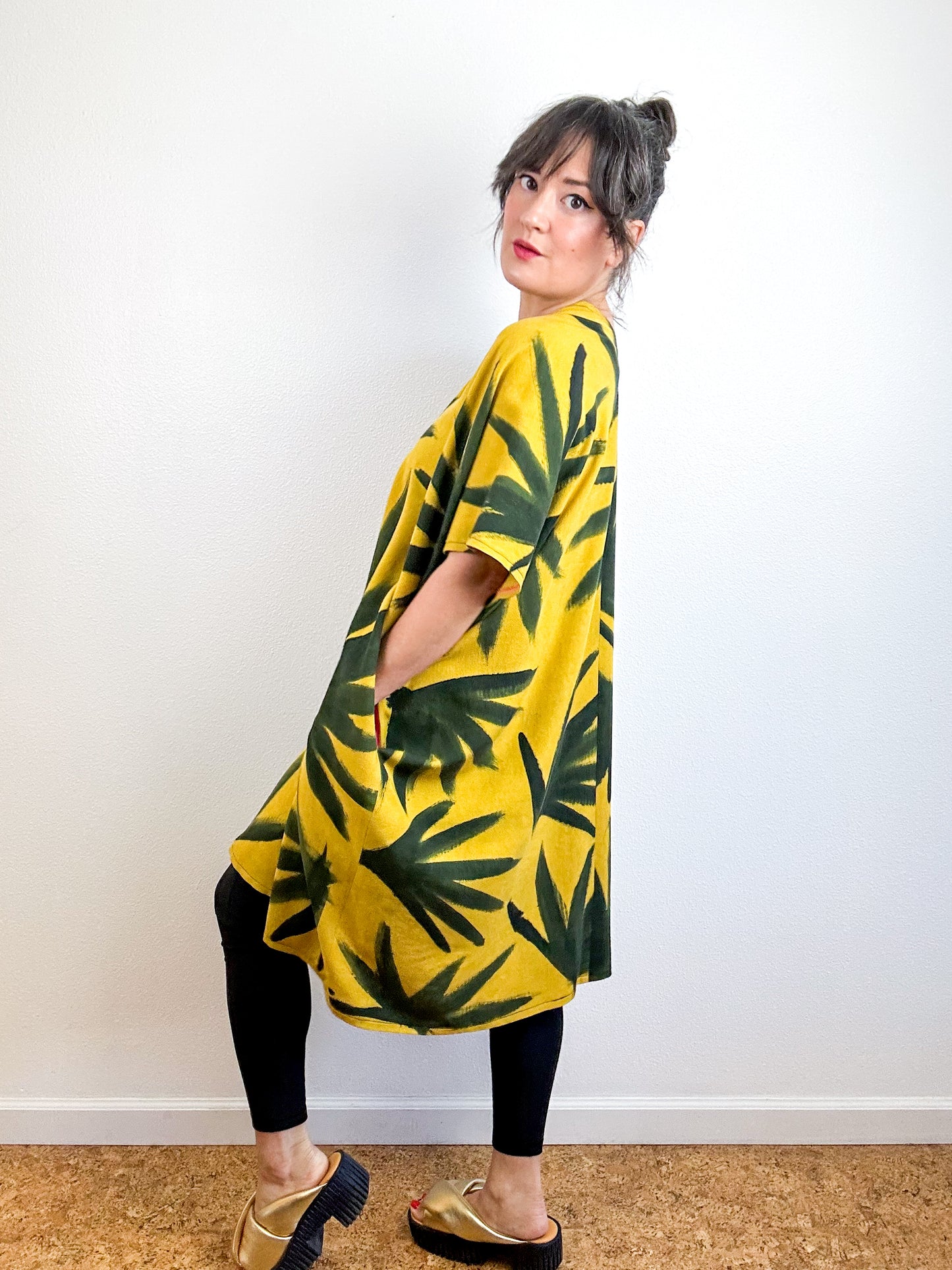 Hand-Dyed Linen Blend Caftan Dress Brass Palms