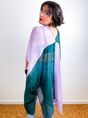 SILK Color Block Midi Caftan Dress Teal Lavender