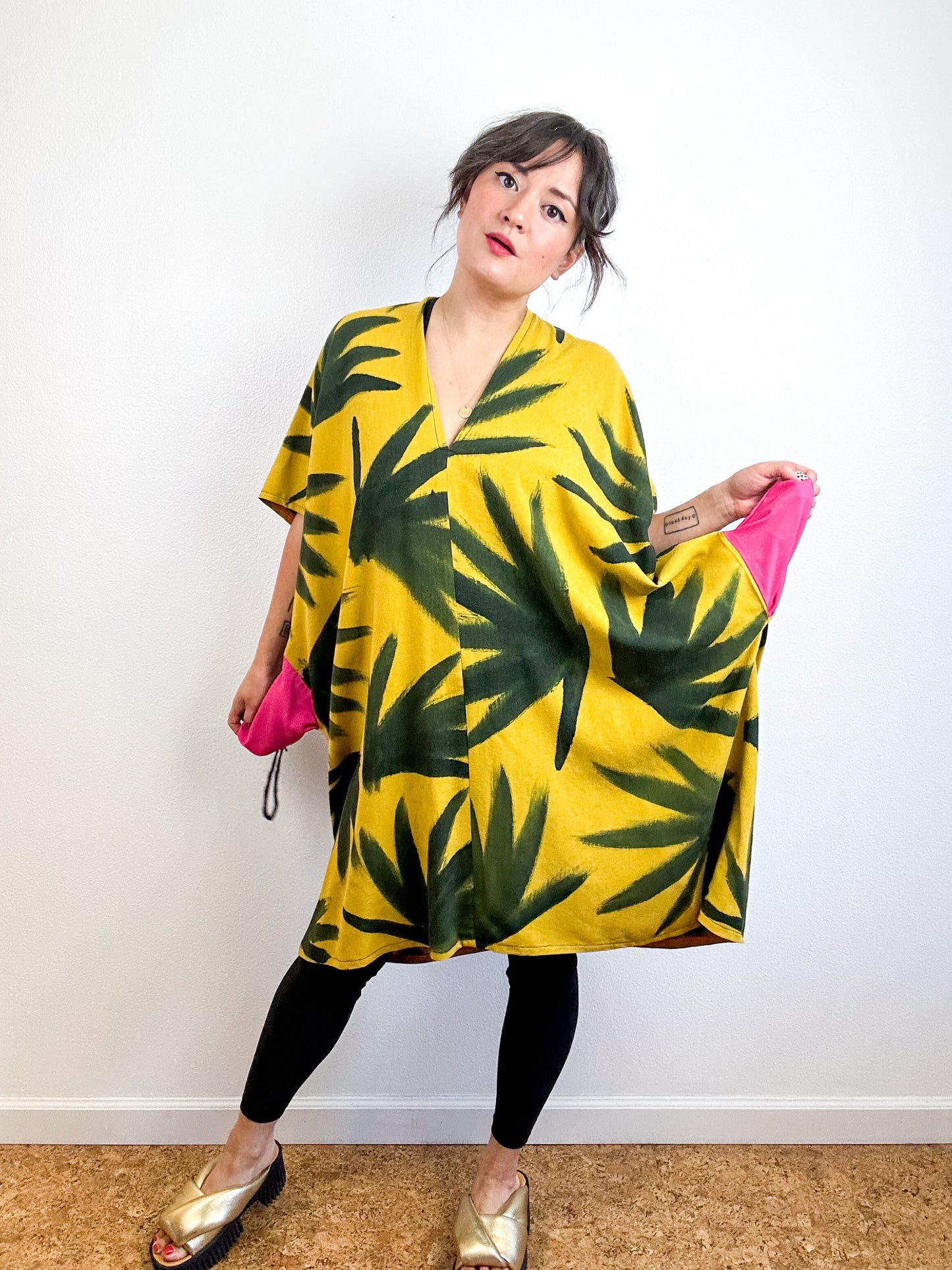 Hand-Dyed Linen Blend Caftan Dress Brass Palms