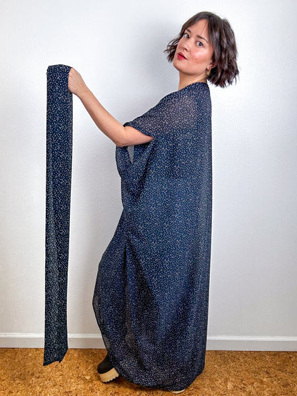 Print High Low Kimono Navy Confetti Chiffon