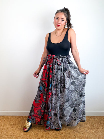 THE SKIRT Red Poppy Black Floral Reversible Chiffon