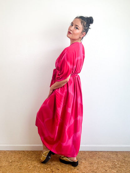 Hand-Dyed High Low Kimono Fuchsia Scarlet Brush