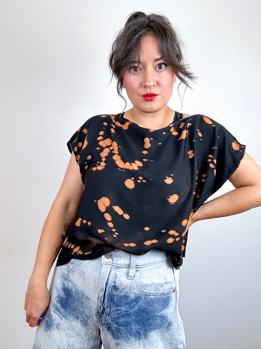 Hand-Dyed Bamboo Scrappy Crop Black Rust Speckle