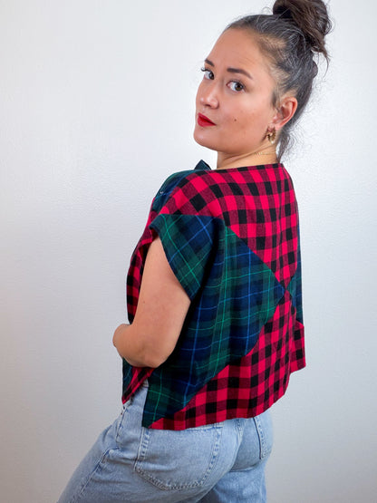 Plaid Flannel Flip Crop Red Green