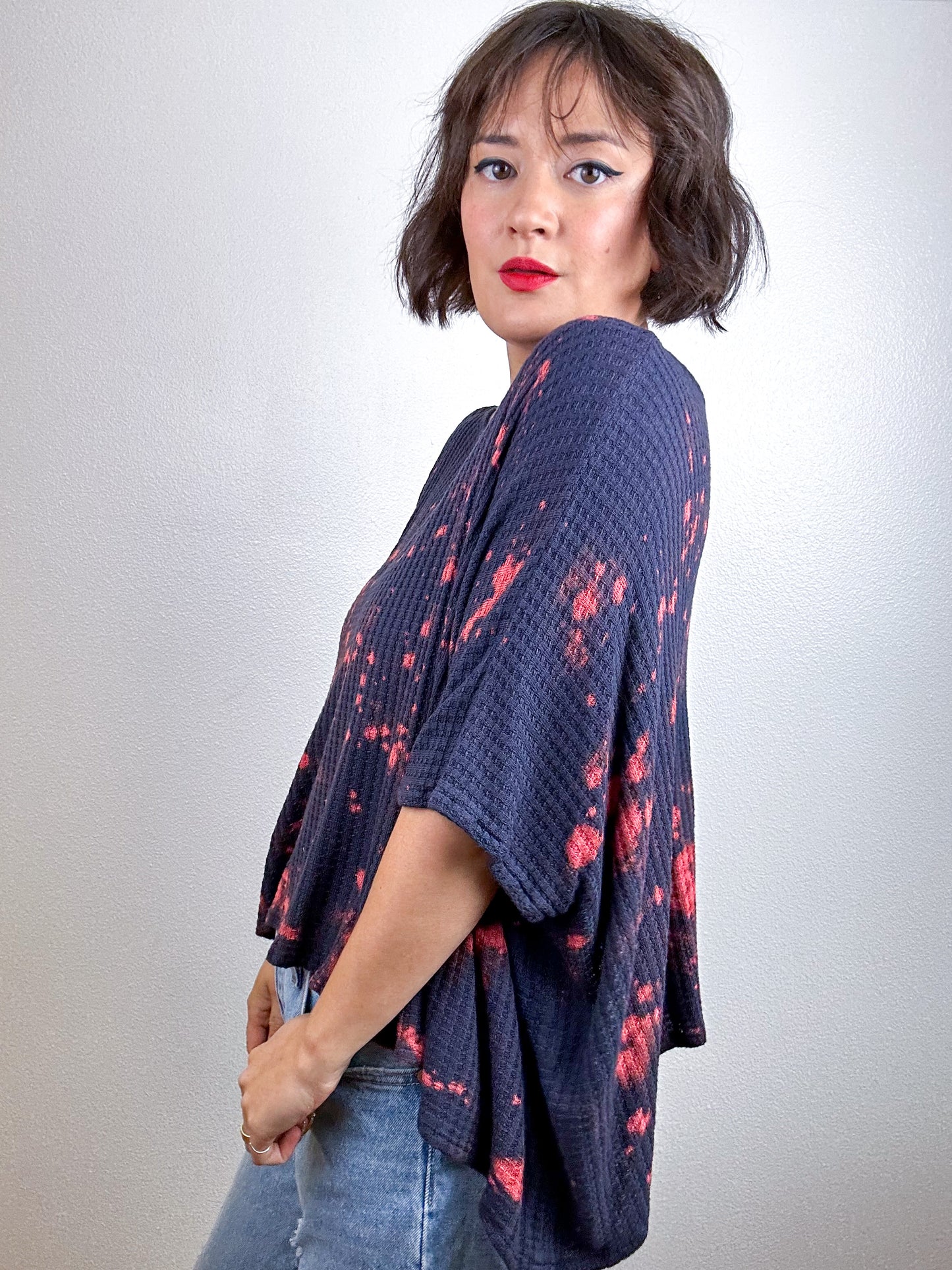 Crop Sweater Navy Peach Speckle