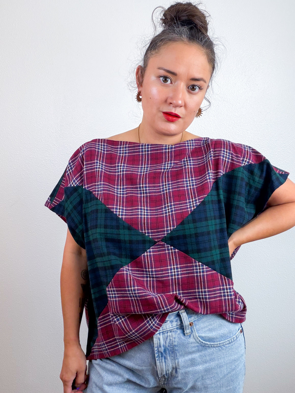 Plaid Flannel Flip Crop Forest Maroon